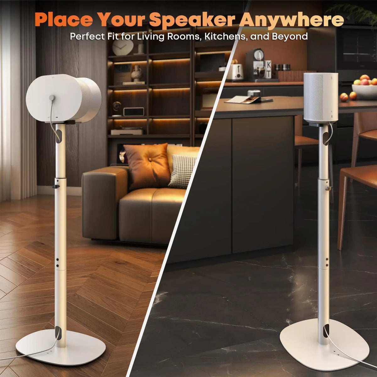 Speaker Stands for Sonos Era 100,100 SL & Era 300, Hidden Cable, 2 Pack Sturdy, Easy Assembly, 29.1–39'' Adjustable Height, Dual Base Mount, 11lbs Max Per Stand, White & Black PUTORSEN
