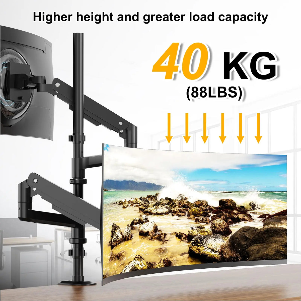 Computer Screen Pole Steel Extra Tall 32 Inch 2-Section Monitor Stand Pole - with Mounting ...