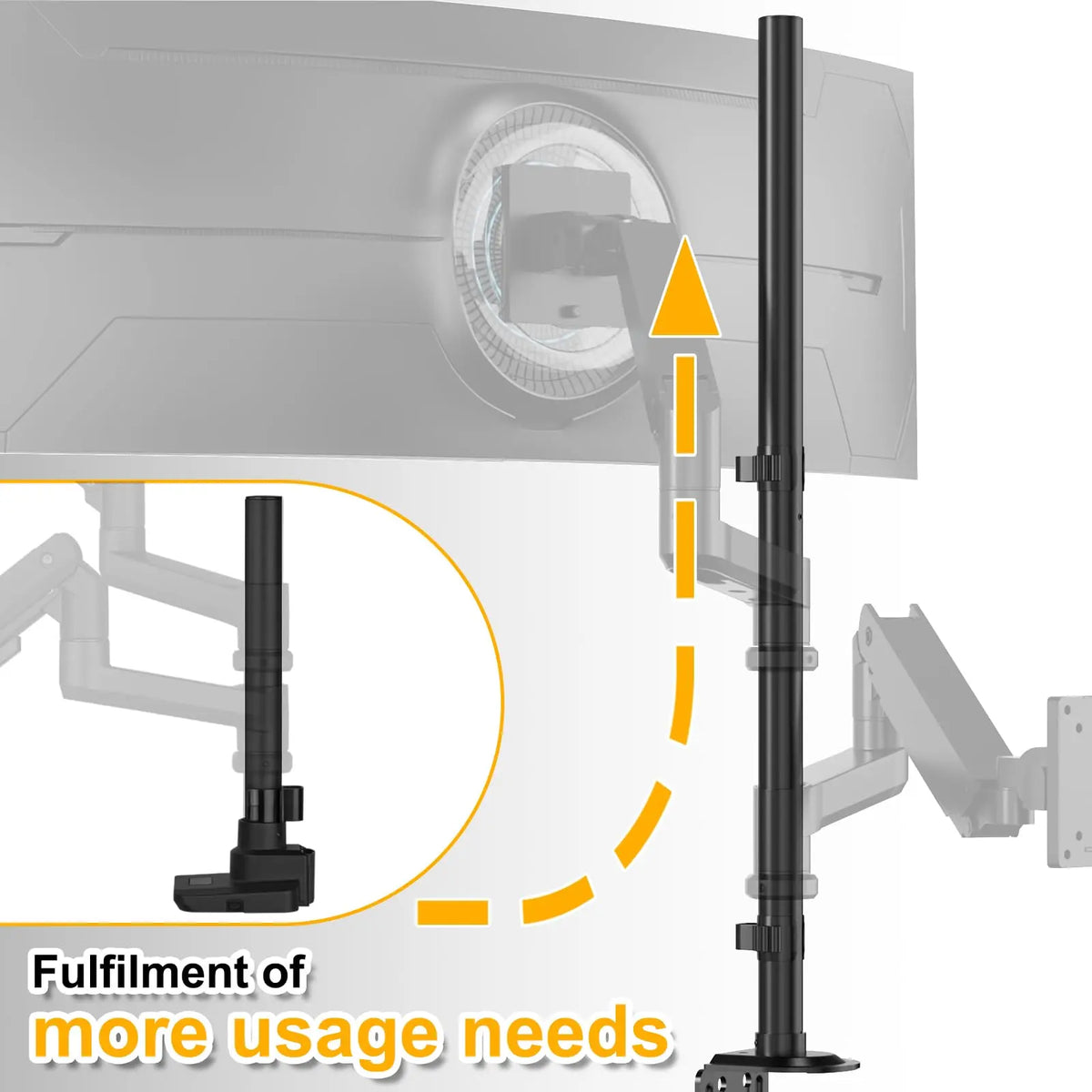 Computer Screen Pole Steel Extra Tall 32 Inch 2-Section Monitor Stand Pole - with Mounting ...