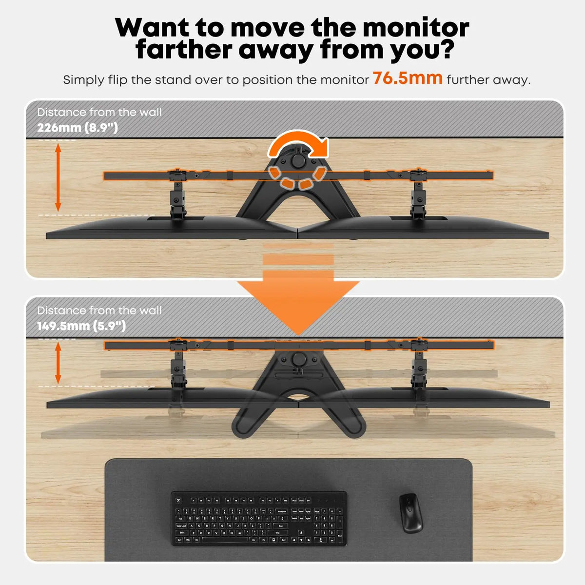 Support double écran 17–40", réglage fin 40 mm, 9 kg par bras, bras coulissant VESA avec socle autonome, VESA 75x75/100x100 mm PUTORSEN