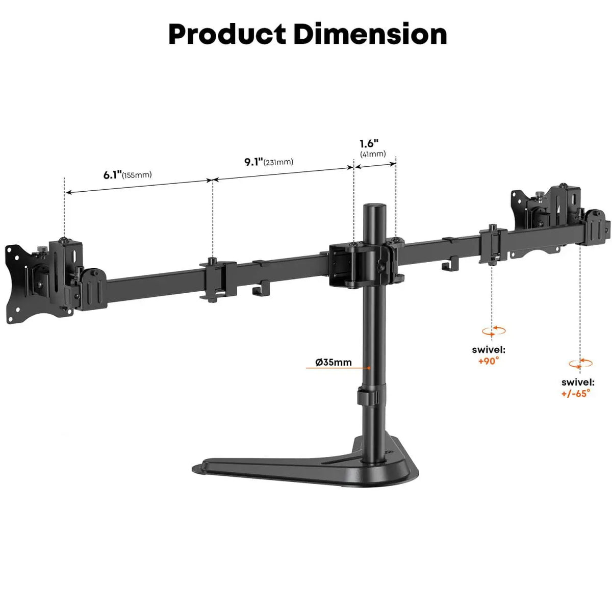 Support double écran 17–40", réglage fin 40 mm, 9 kg par bras, bras coulissant VESA avec socle autonome, VESA 75x75/100x100 mm PUTORSEN