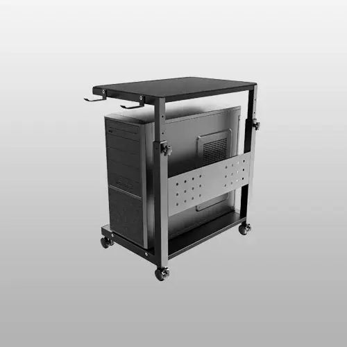 Support tour PC à roulettes, hauteur réglable 52–77cm (6 niveaux), 2 étages, charge max 40 kg/niveau, avec tapis de souris, gaming/bureau/maison, Noir PUTORSEN