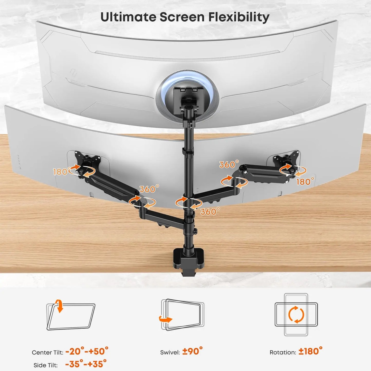 Triple Monitor Mount up to 49 inches,Heavy Duty 3 Monitor Desk Mount with Gas Spring, Fully Adjustable Triple Monitor Stand,C-Clamp & Grommet Base, Holds 44 lbs PUTORSEN