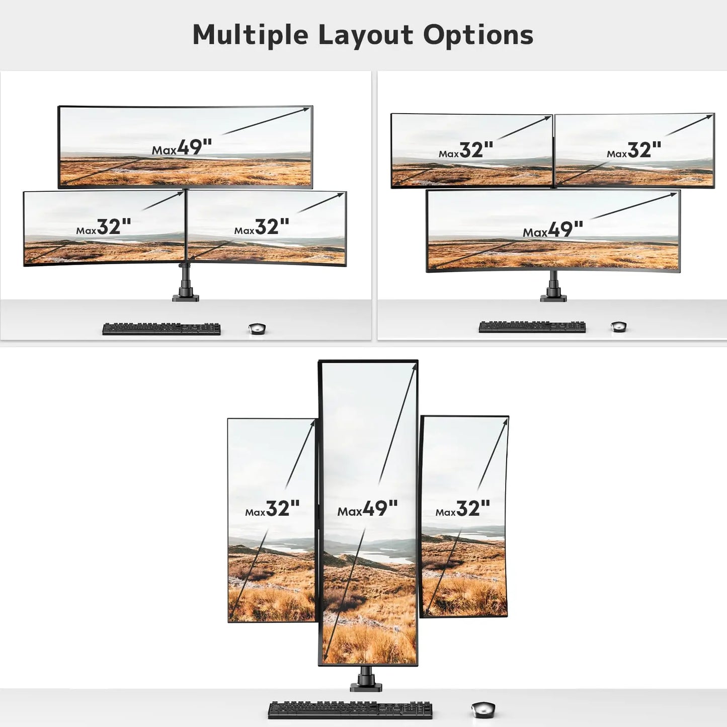 Triple Monitor Mount up to 49 inches,Heavy Duty 3 Monitor Desk Mount with Gas Spring, Fully Adjustable Triple Monitor Stand,C-Clamp & Grommet Base, Holds 44 lbs PUTORSEN