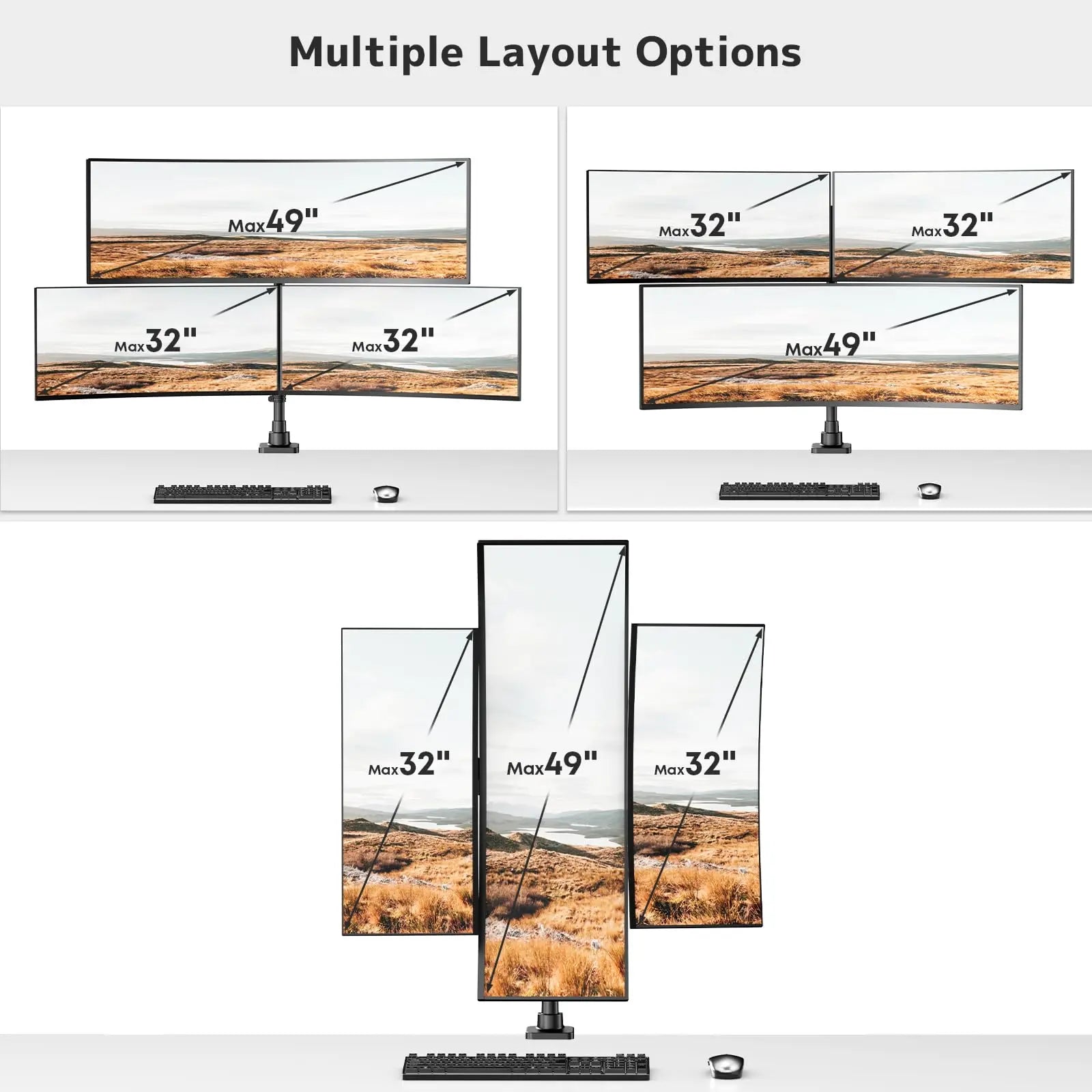 Triple Monitor Mount up to 49 inches,Heavy Duty 3 Monitor Desk Mount with Gas Spring, Fully Adjustable Triple Monitor Stand,C-Clamp & Grommet Base, Holds 44 lbs PUTORSEN