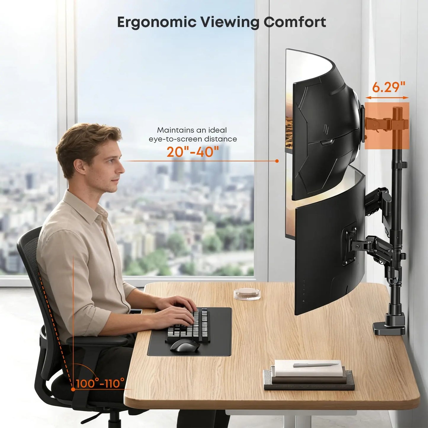 Triple Monitor Mount up to 49 inches,Heavy Duty 3 Monitor Desk Mount with Gas Spring, Fully Adjustable Triple Monitor Stand,C-Clamp & Grommet Base, Holds 44 lbs PUTORSEN