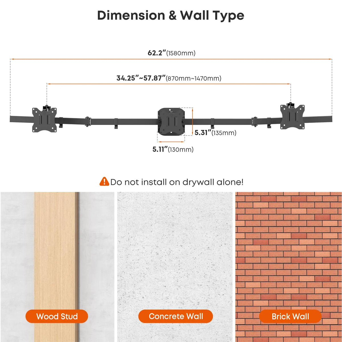 Triple Monitor Wall Mount for 17"–27" Screens, Full Ergonomic Adjustment, Flush Wall Installation, Swivel, Tilt & Rotate, Heavy-Duty Steel Construction, Built-in Cable Management, 15.4 lbs Max Per Arm, VESA 75x75/100x100mm, Black PUTORSEN