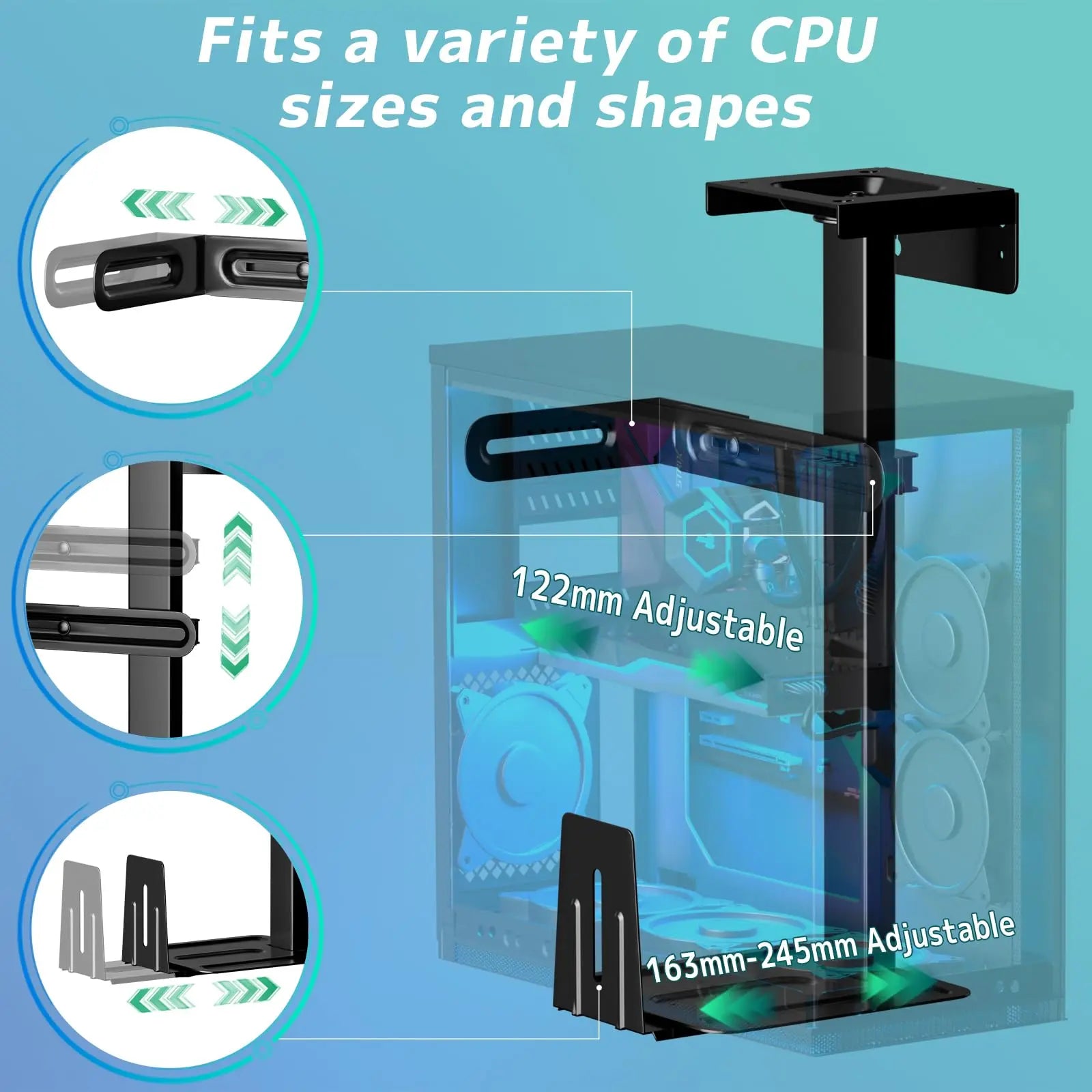 Under Desk PC Stand – Adjustable in Height and Width, 360° Rotation, U ...
