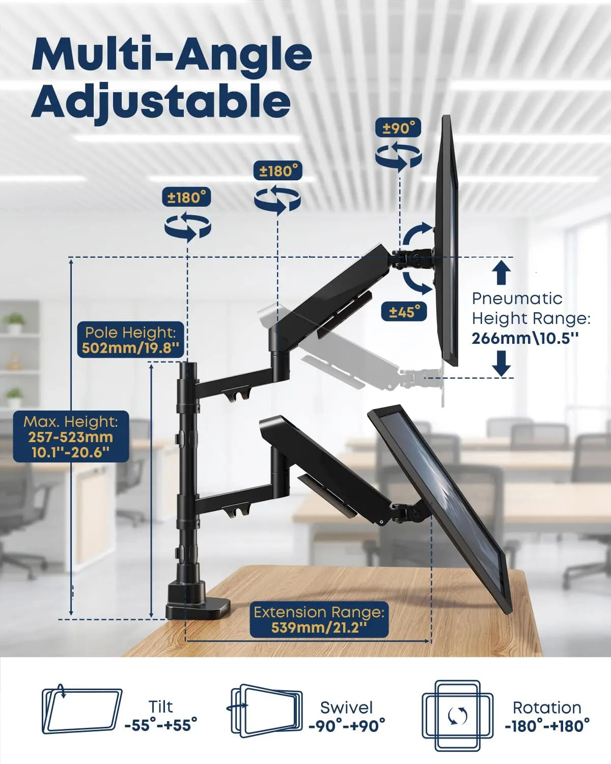 Vertical Dual Monitor Mount, Fits 17-49" Ultrawide Screens, Heavy-Duty Fully Adjustable, 35.5 lbs Per Arm Capacity, C-Clamp & Grommet Base, VESA 75/100mm PUTORSEN