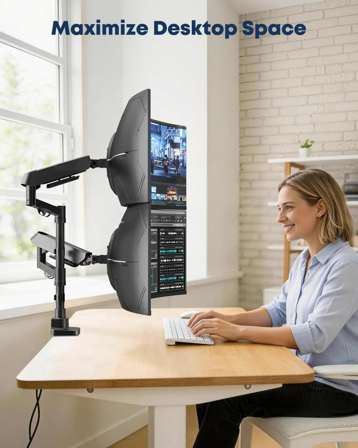 Vertical Dual Monitor Mount, Fits 17-49" Ultrawide Screens, Heavy-Duty Fully Adjustable, 35.5 lbs Per Arm Capacity, C-Clamp & Grommet Base, VESA 75/100mm PUTORSEN