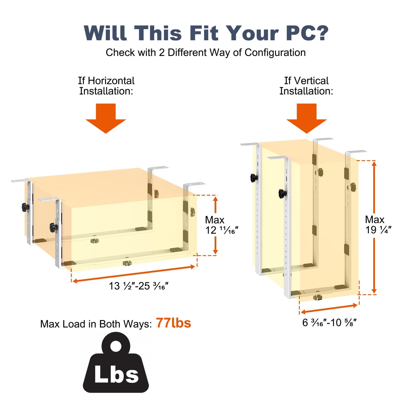PUTORSEN Under Desk PC Mount for Mid/Mini-Tower Cases - Vertical/Horizontal CPU Holder up to 77 lbs (White)