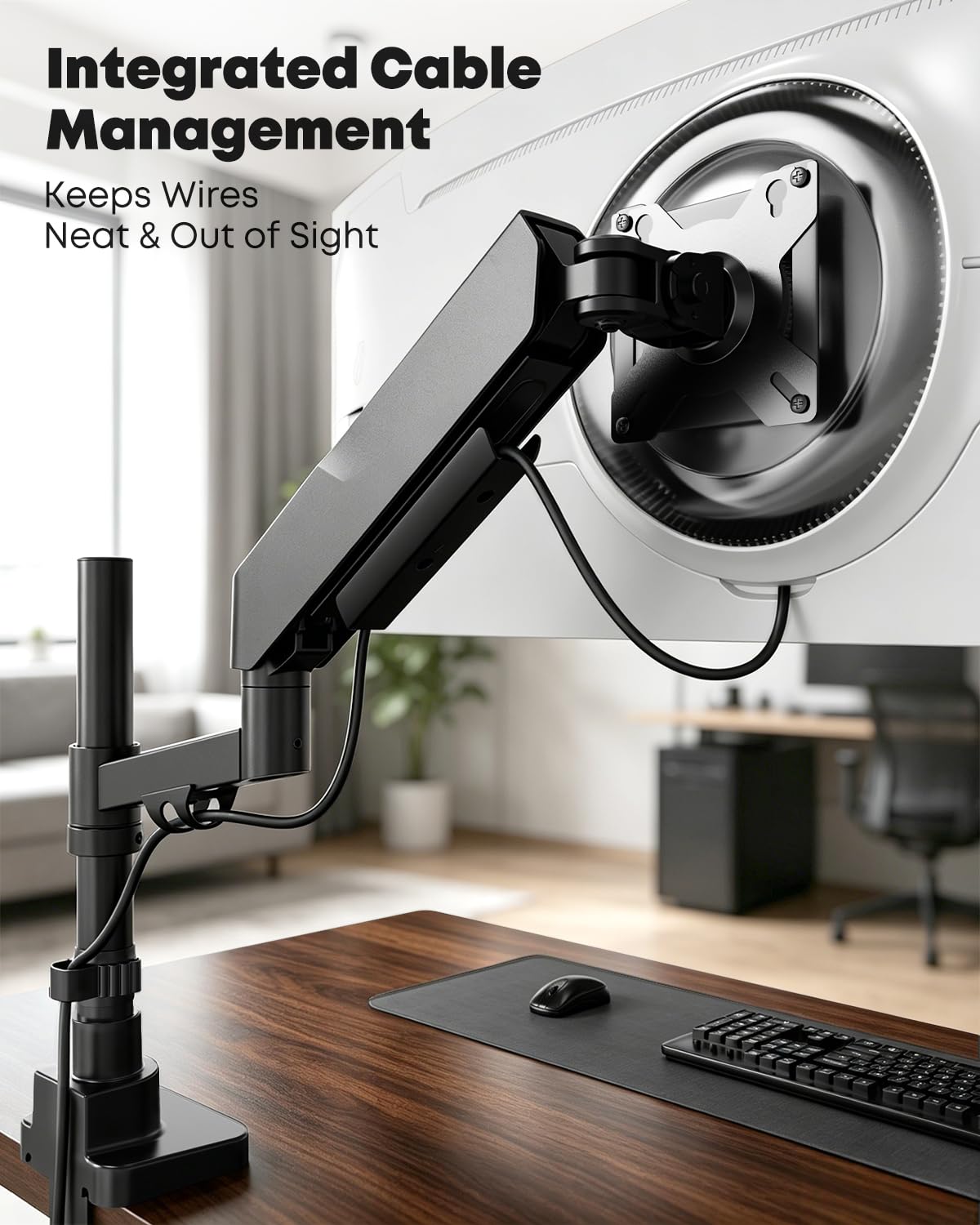 PUTORSEN Supporto ergonomico per monitor 17–45", nero, regolazione altezza fino a 63,3 cm, carico max 16kg (piatto)/12kg (curvo), completamente articolato