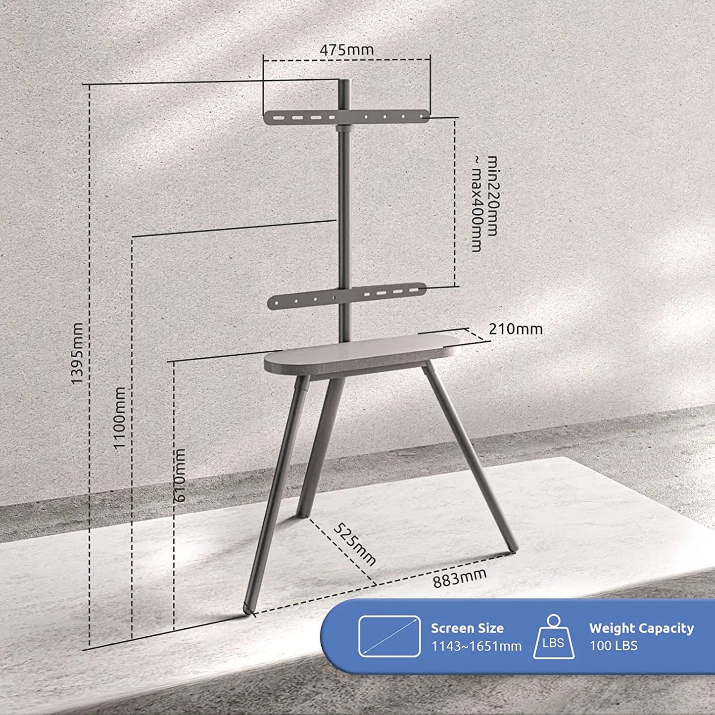 Easel TV Floor Stand for Most 43 to 65 Inch Screens PUTORSEN