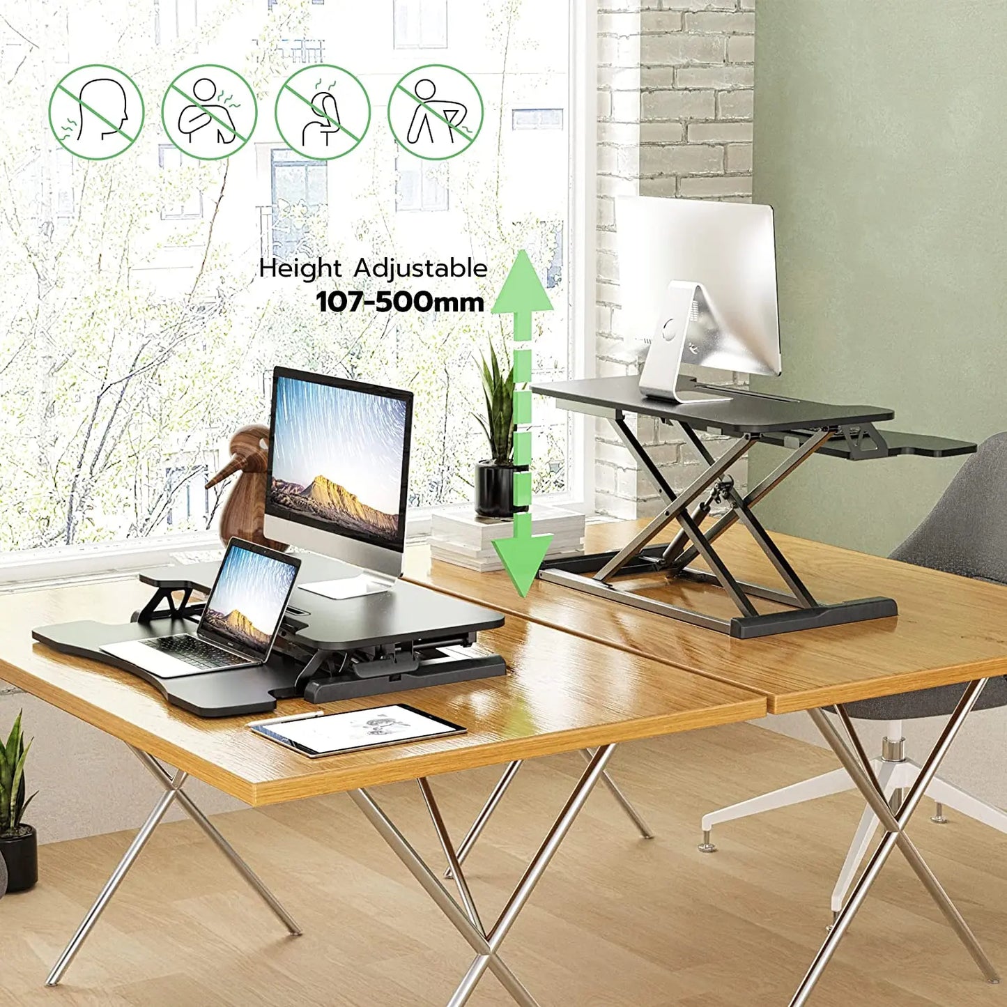 HumanTeck Sitz-Steh-Arbeitsplatz Schreibtisch, Steharbeitsplatz Stehpult Standtisch, Höhenverstellbar Stehpult mit Tastaturablage Geeignet für Zwei Monitore oder Laptops,15 kg Kapazitä(Schwarz) PUTORSEN
