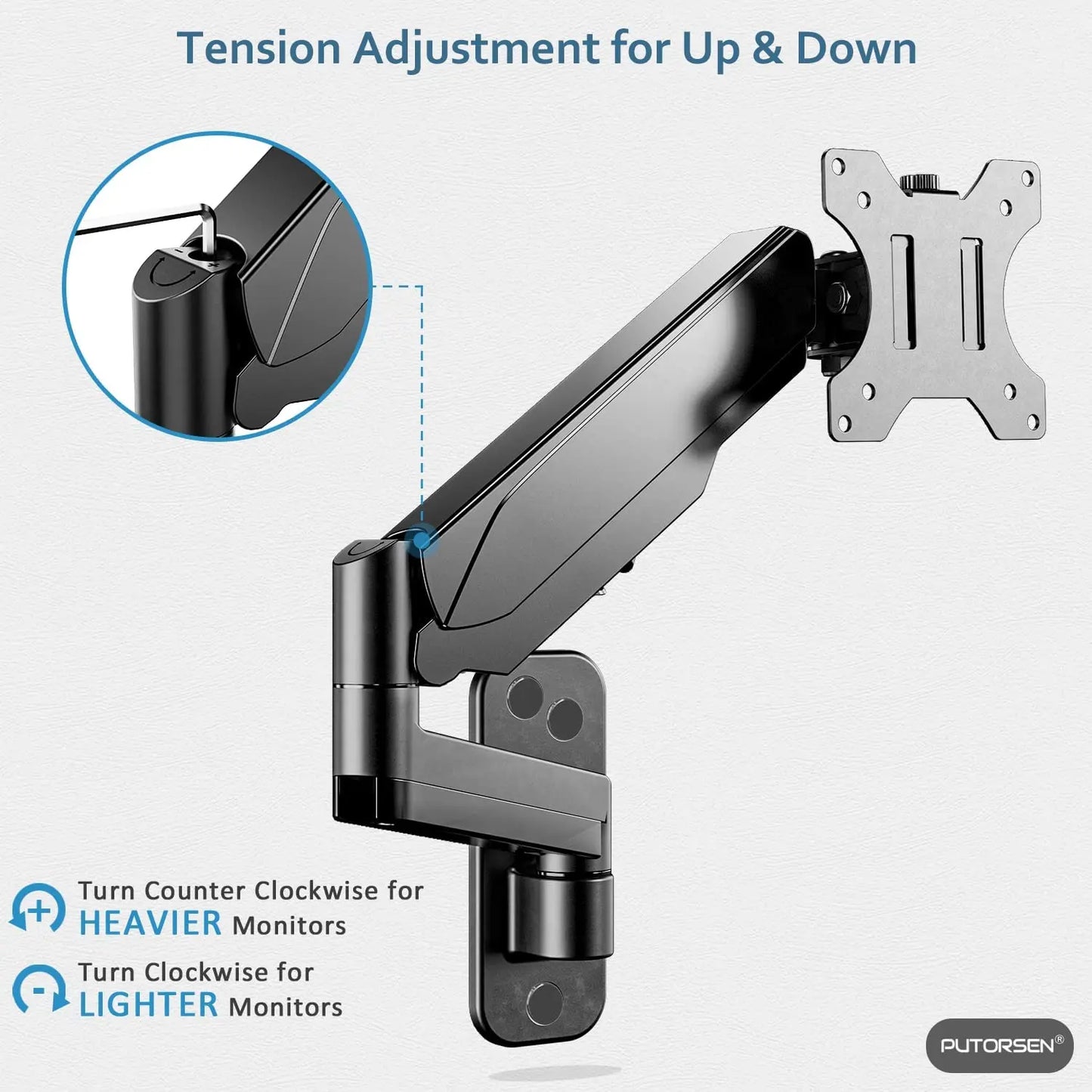 Monitor Arm Wall Mount for Most 17 to 27 Inch Monitors and Small TV PUTORSEN