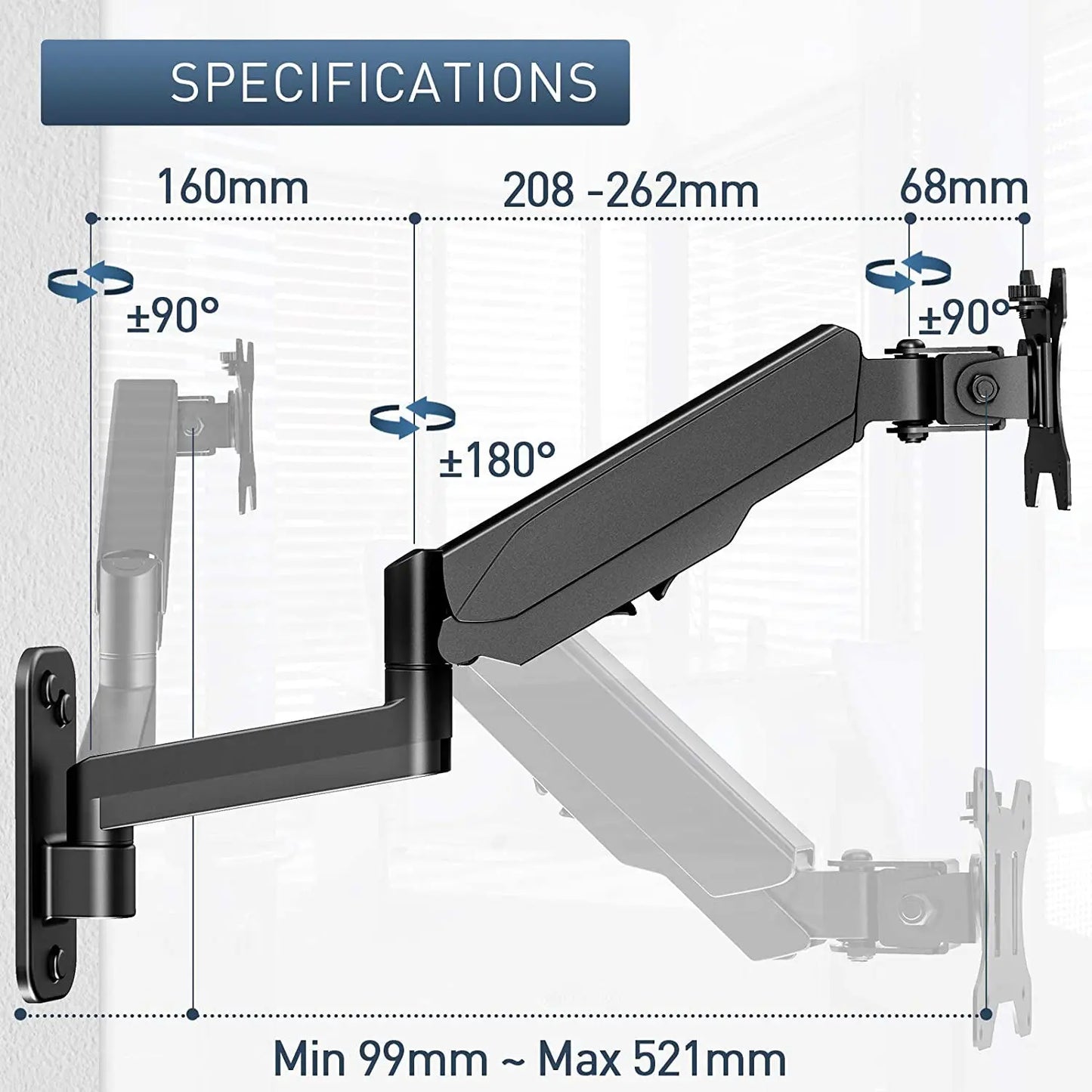 Monitor Arm wall Mount for Most 17 to 32 Inch Monitors and Small TV PUTORSEN