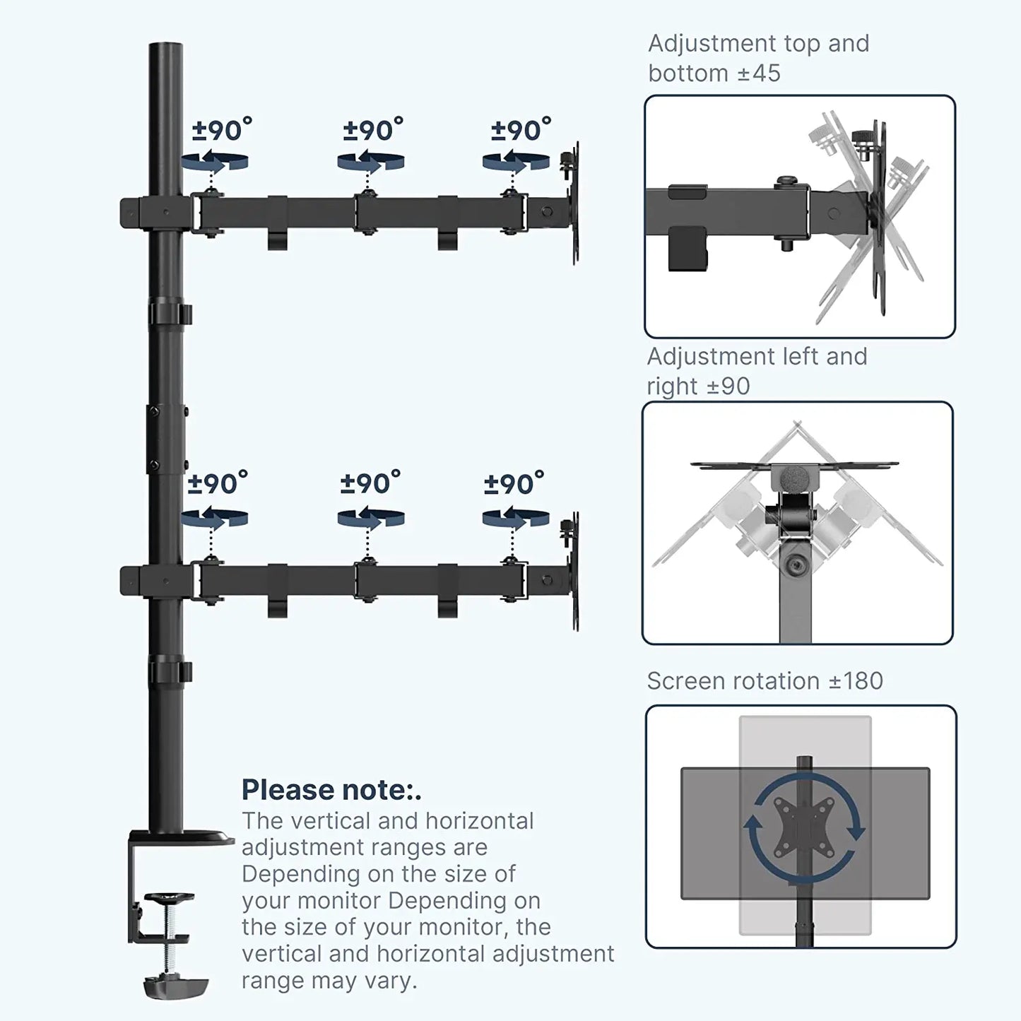 Monitor Mount 2 Monitors Vertical (80cm Bar) Bar height adjustable for 17"-32" inch screens VESA 75/100 8 kg Load capacity PUTORSEN