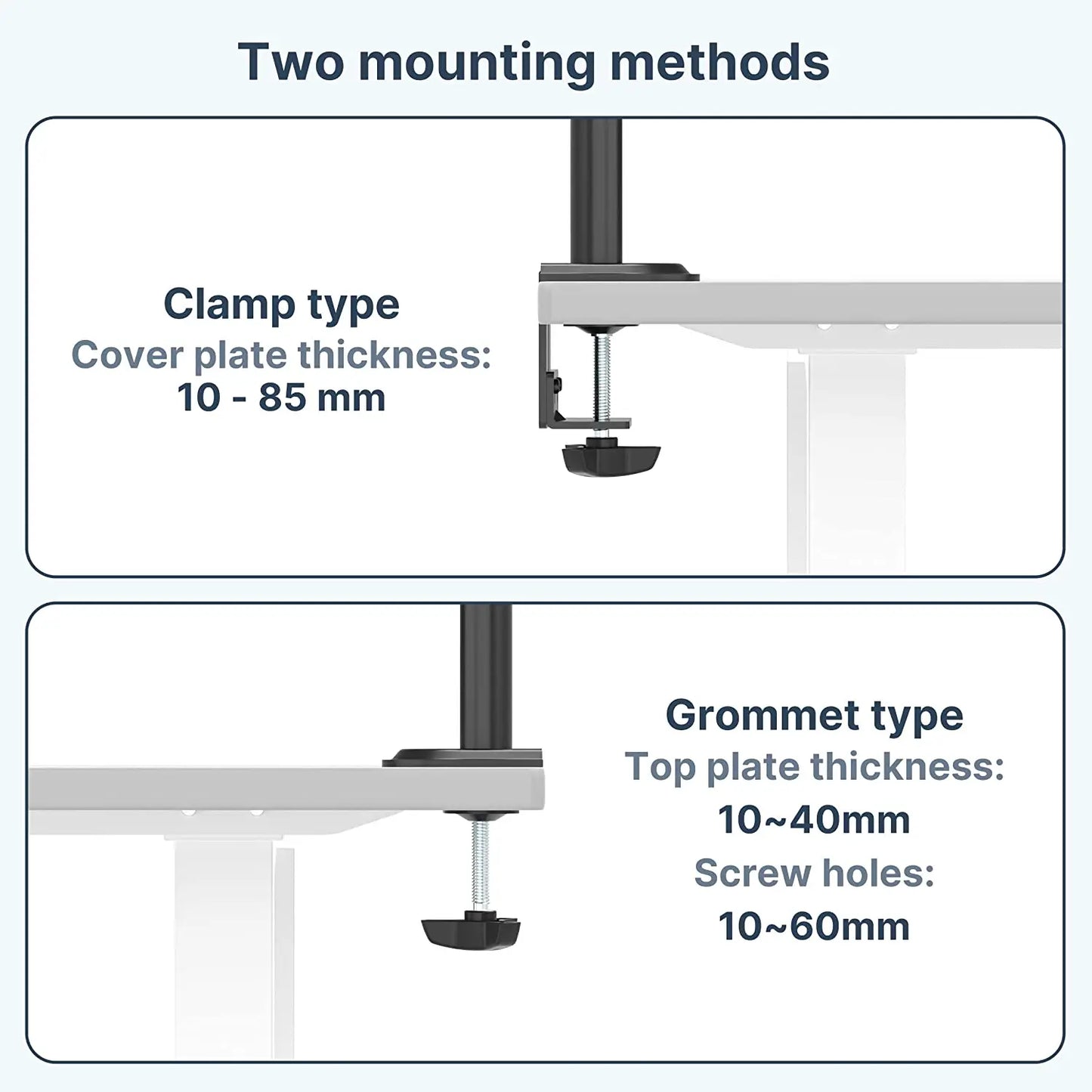 Monitor Mount 2 Monitors Vertical (80cm Bar) Bar height adjustable for 17"-32" inch screens VESA 75/100 8 kg Load capacity PUTORSEN