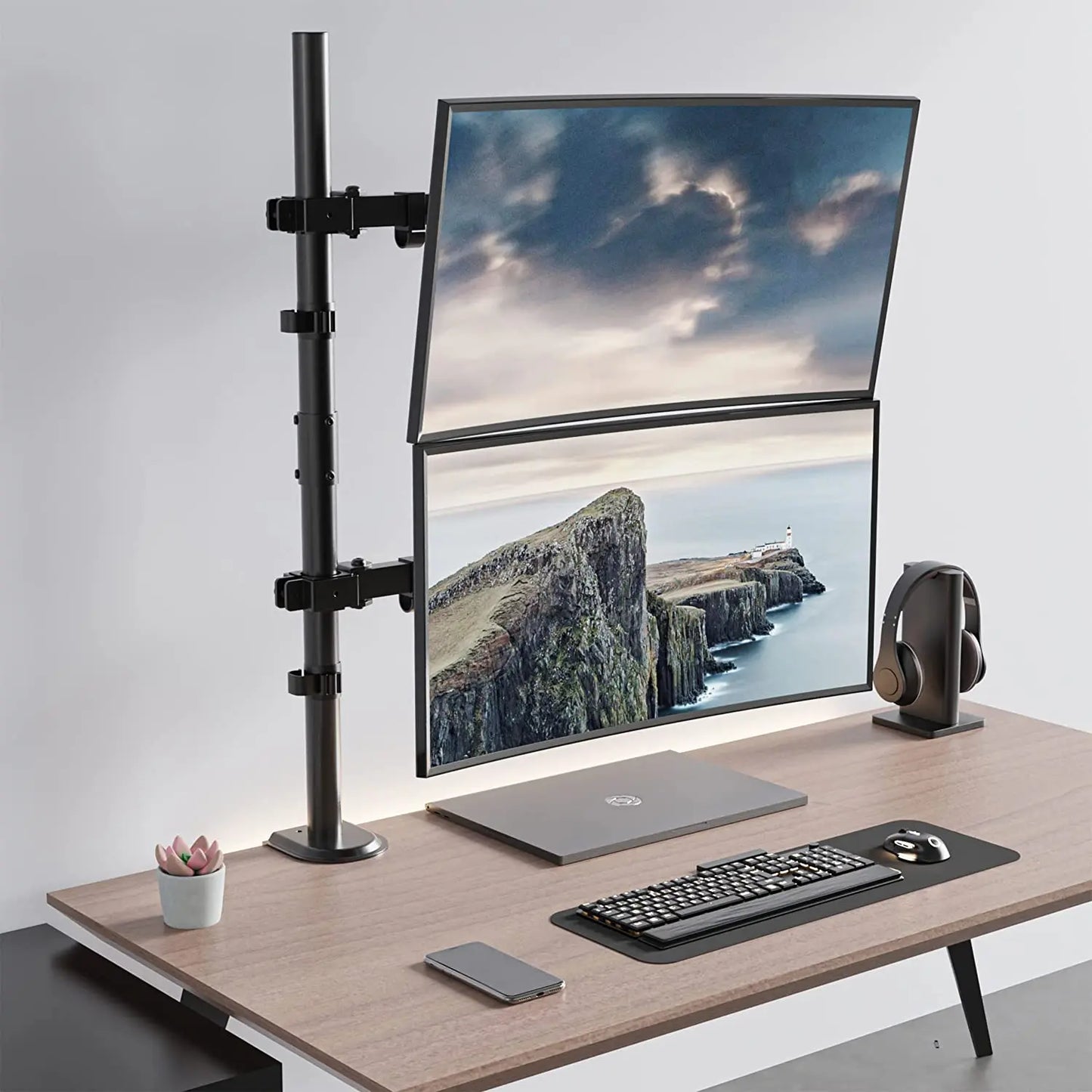 Monitor Mount 2 Monitors Vertical (80cm Bar) Bar height adjustable for 17"-32" inch screens VESA 75/100 8 kg Load capacity PUTORSEN