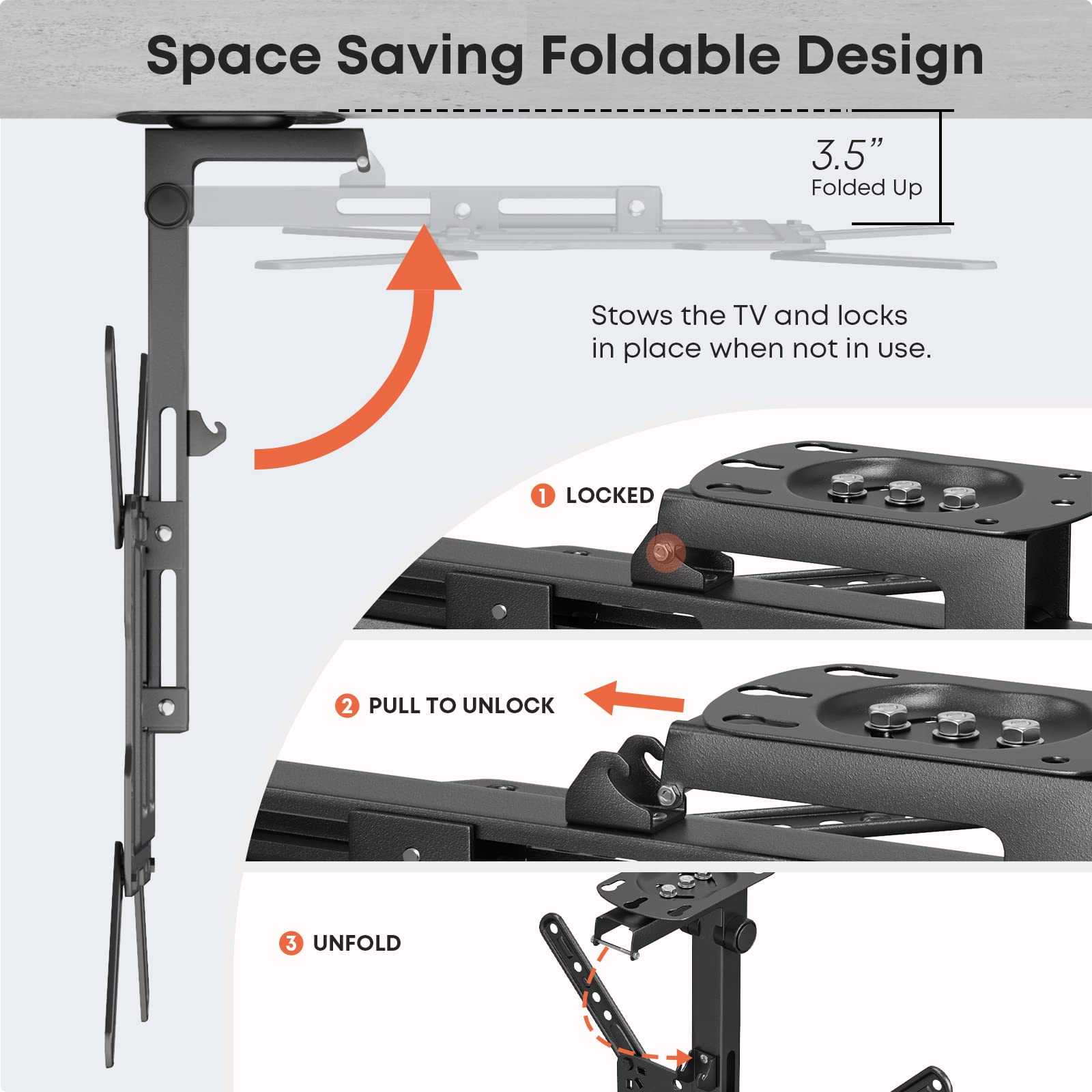 PUTORSEN Flip Down TV Mount, Manual Folding Ceiling TV Mount for Most