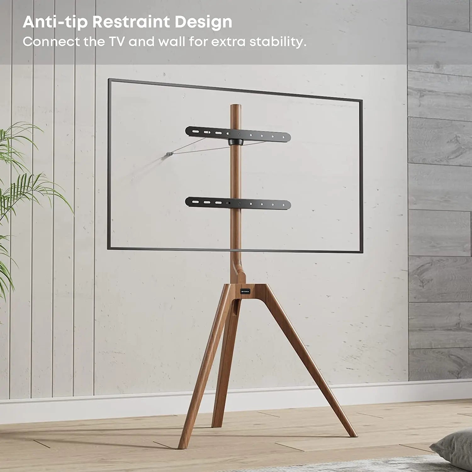 PUTORSEN Solid Wood Easel TV Stand with Media Shelf for 45-65 Inch TVs