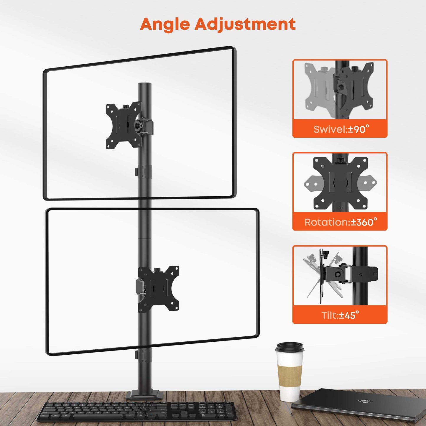 PUTORSEN ®Monitor Halterung 2 Monitore, Vertikale Doppelmonitorhalterung für 13-32-Zoll-LCD-LED-Bildschirme, 2 Montageoptionen, VESA 75x75-100x100mm, Schwarz PUTORSEN