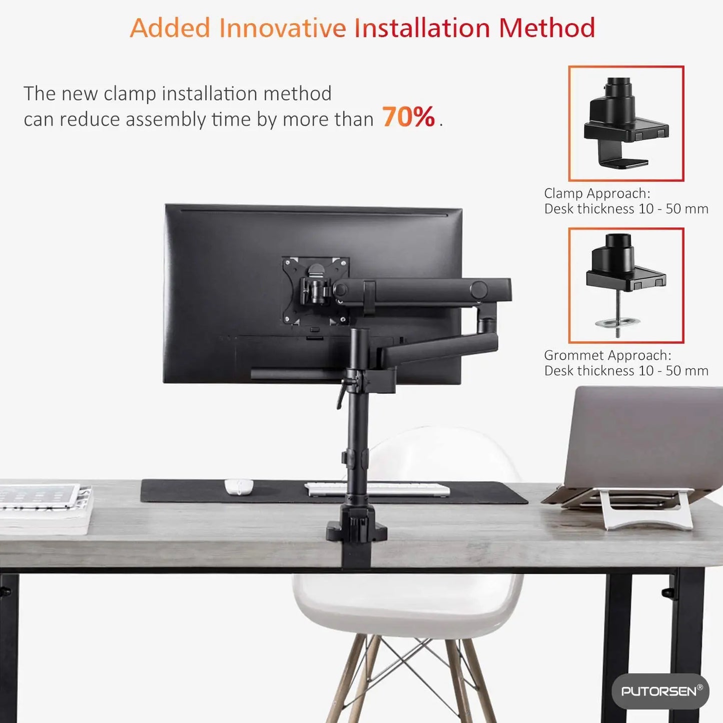 PUTORSEN® PC Monitor Arm - Aluminum Ergonomic Height-Assisted Full Motion Heavy Duty Single Arm PUTORSEN