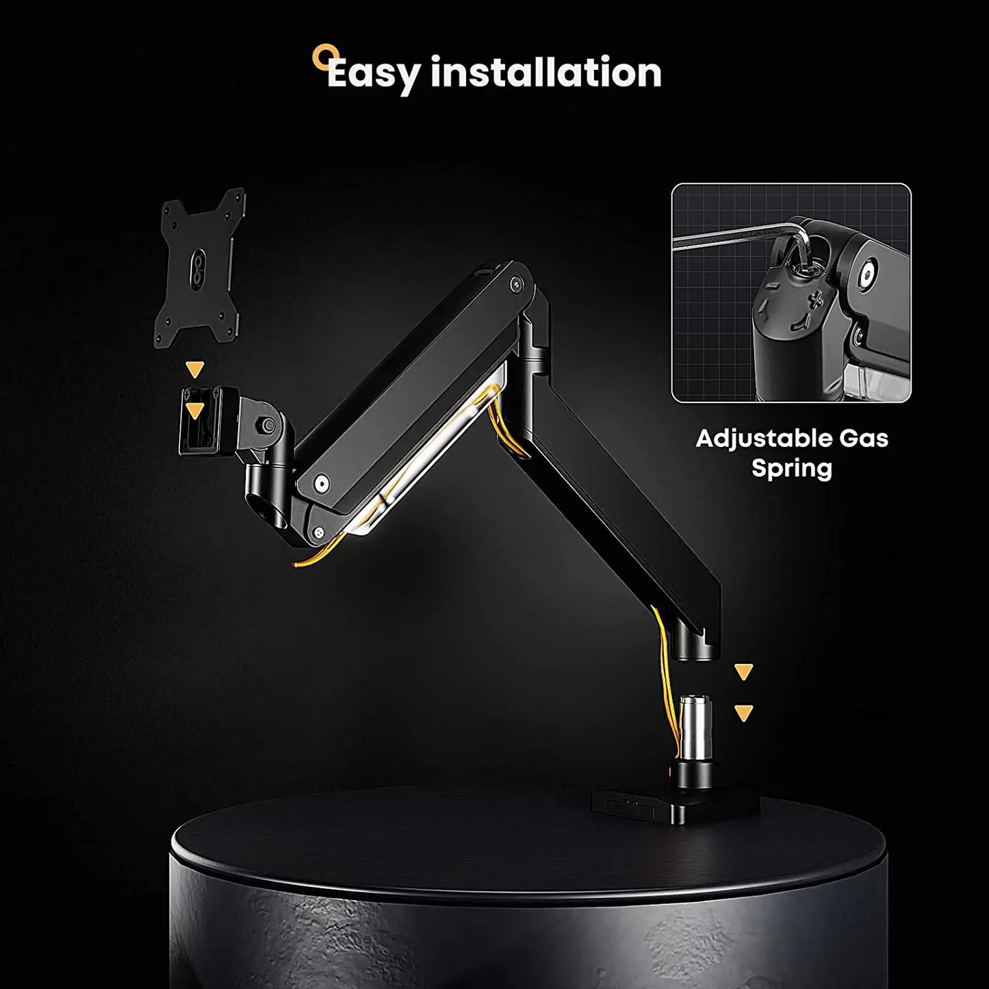 PUTORSEN® PC Monitor Arm - Heavy Duty Aluminum Ergonomic Gas-Assisted Full Motion Single Arm PUTORSEN