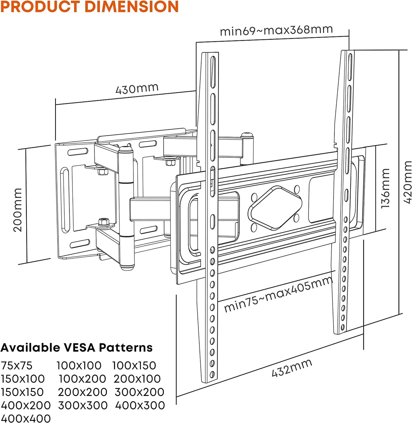 PUTORSEN® TV Wall Bracket Swivel Tilt PUTORSEN