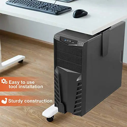 PUTORSEN® Under Desk PC CPU Holder, Height Adjustable Computer Tower Case Mount Bracket, 360-degree Swivel, Load weight 10KG PUTORSEN