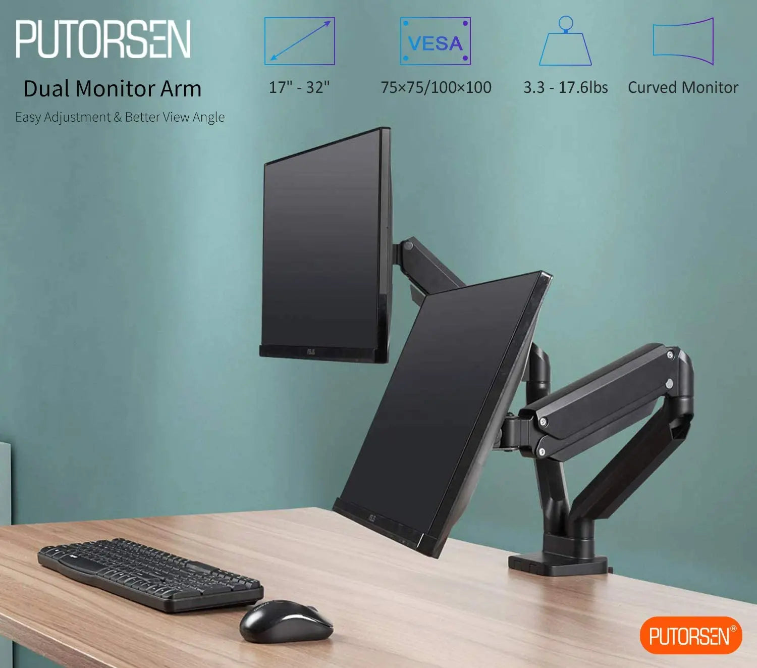 PUTORSEN®Aluminum Dual Monitor Arm PUTORSEN