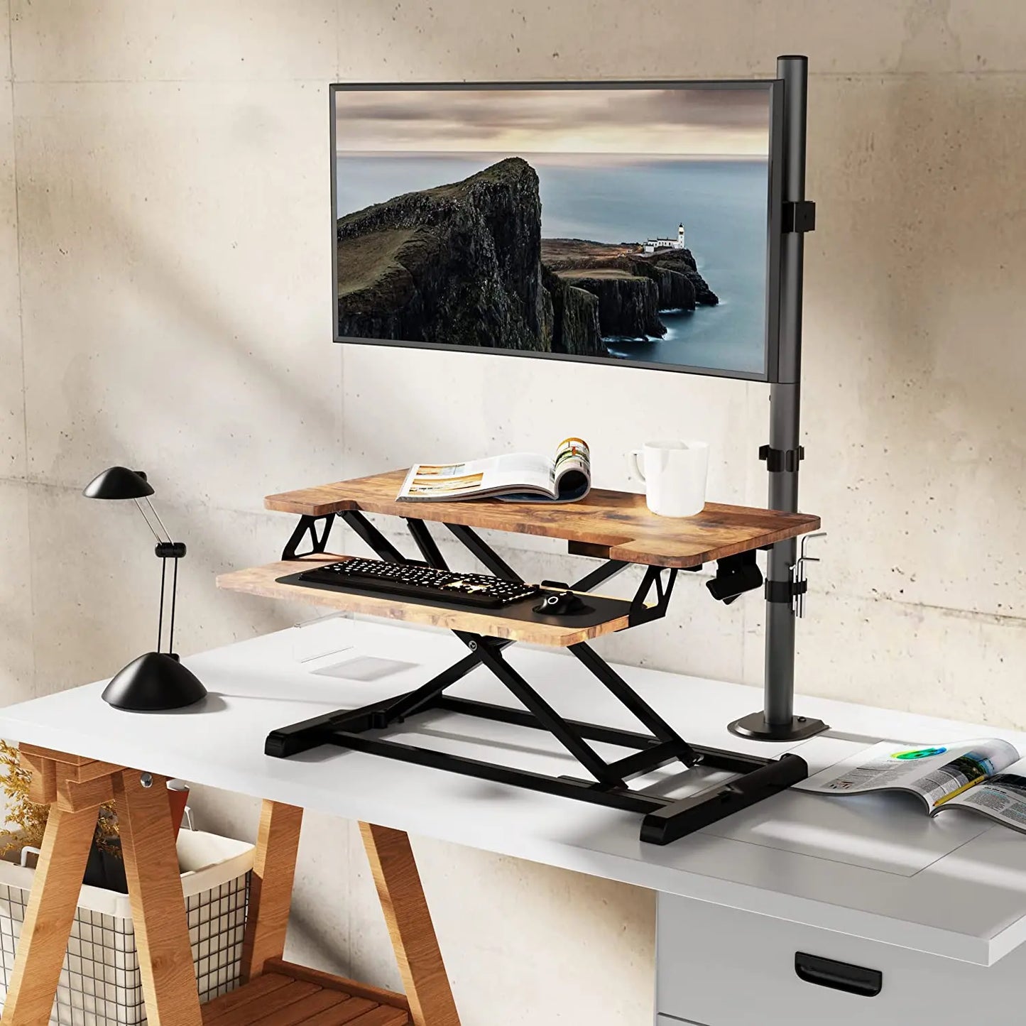 PUTORSEN®Monitor Halterung Für 13-27 Zoll Bildschirme, 80cm Stange Monitor Tischhalterung für 1 Monitor Neigbar Höhenverstellbar Schwenkbar, 8 kg pro Arm, VESA 75x75/100x100mm, Schwarz PUTORSEN