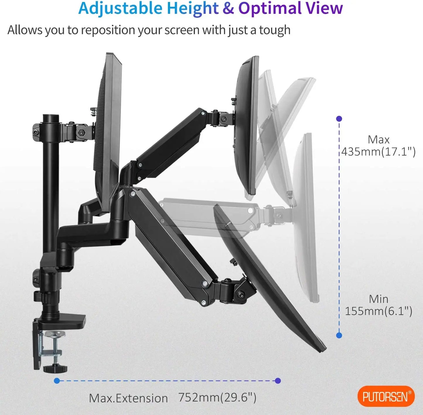 PUTORSEN®Triple Monitor Stand for 17-27 per Screen PUTORSEN