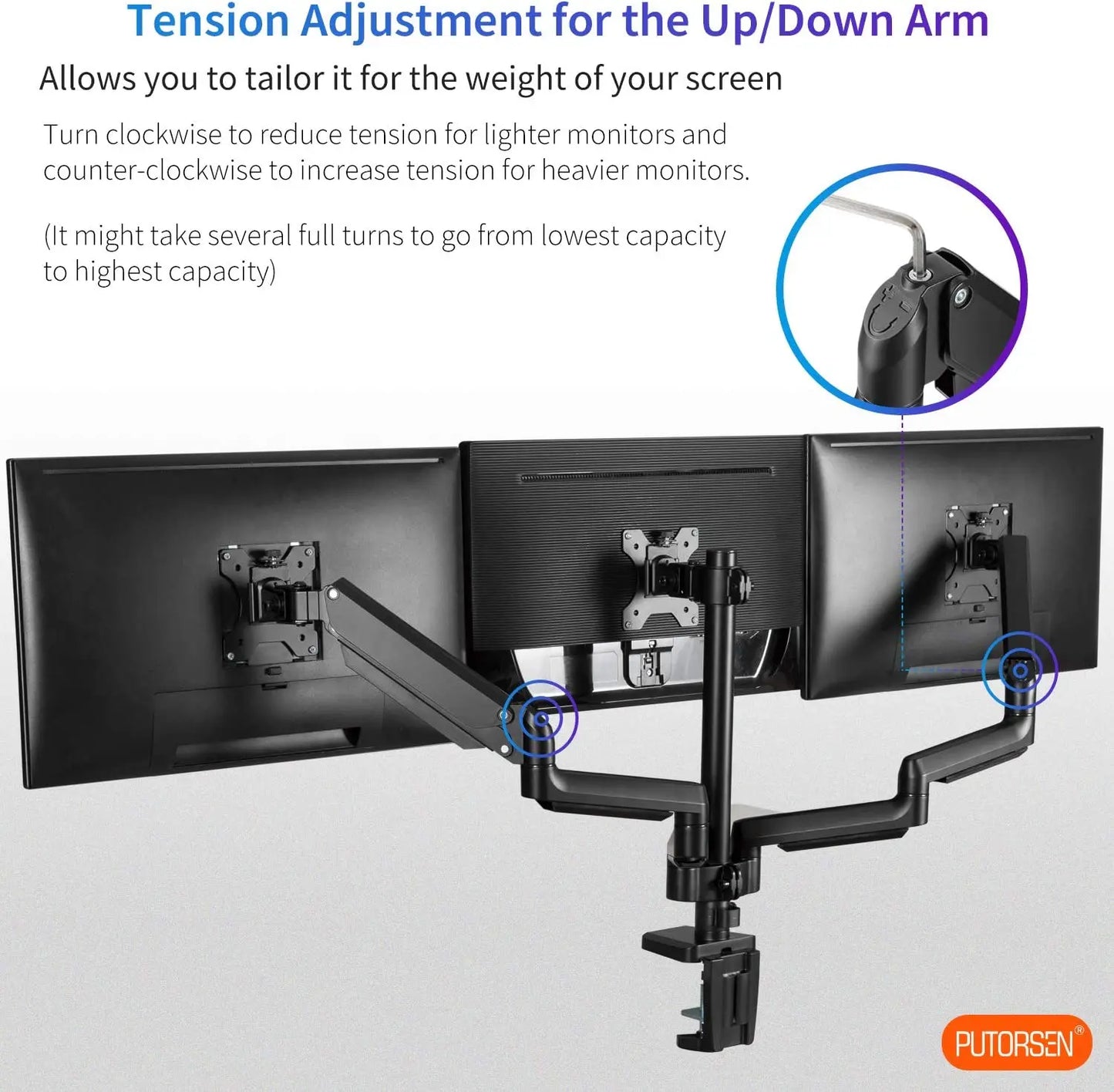 PUTORSEN®Triple Monitor Stand for 17-27 per Screen PUTORSEN