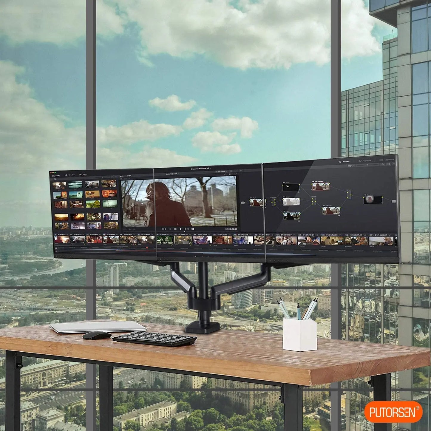 PUTORSEN®Triple Monitor Stand for 17-27 per Screen PUTORSEN